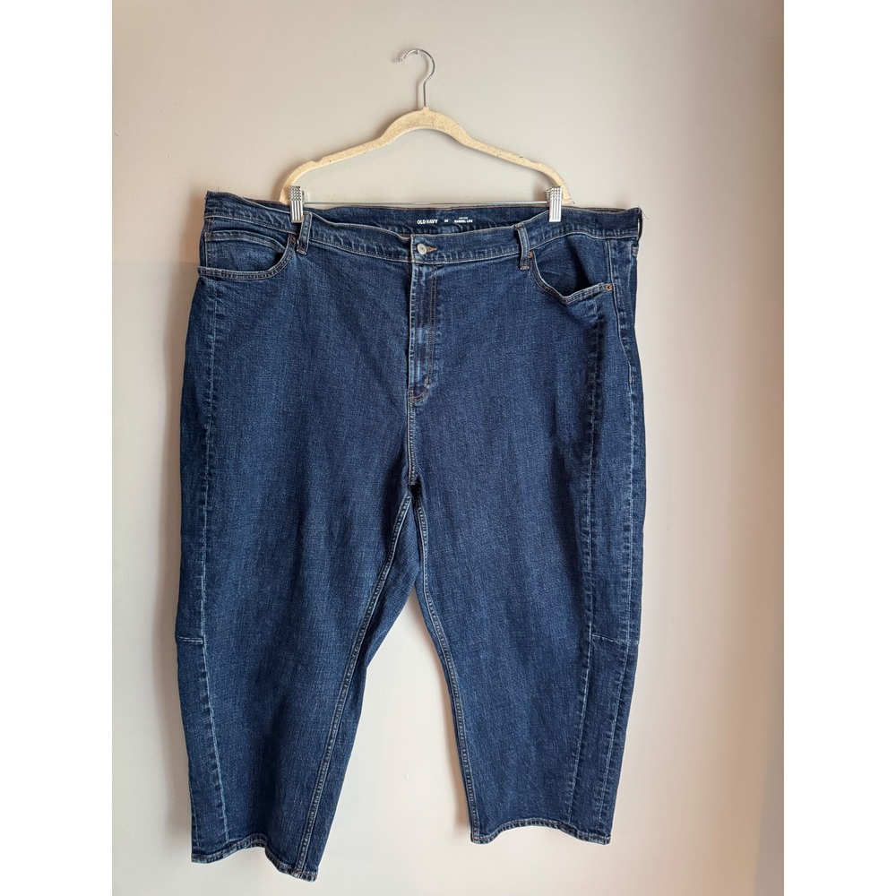Old Navy Womens 26 High-Rise Barrel Leg Jeans Dark Wash Denim Plus Size